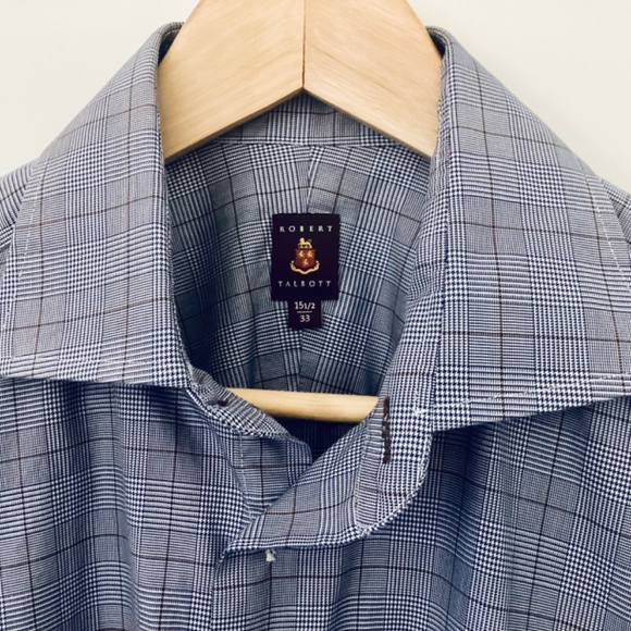 Robert Talbott Men Button Up Plaid Shirt Blue Size 15.5/33, Made In California - Picture 3 of 8